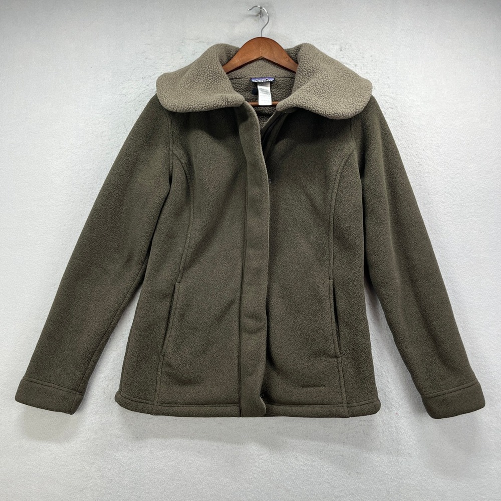Patagonia Arctic Fleece Jacket Women Medium Brown Zip Snap Sherpa Collar Cozy